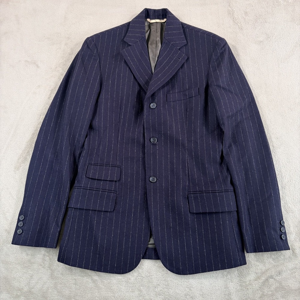 VTG Abercrombie Fitch Blazer Sport Coat in Navy Chalk Line Wool Men Small 38R
